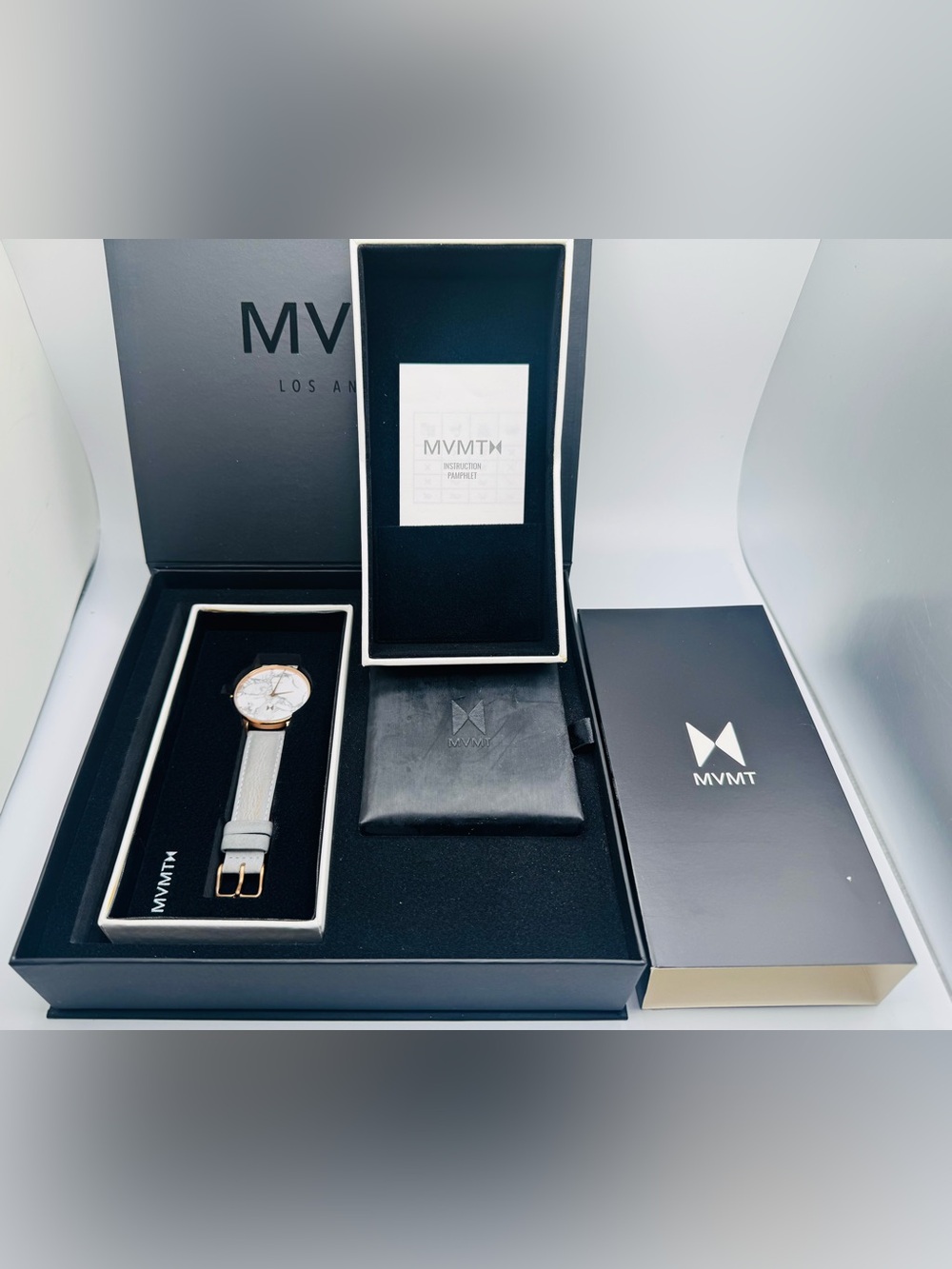 MVMT Boulevard Marble Dial Watch - Gray Leather, Rose Gold Case